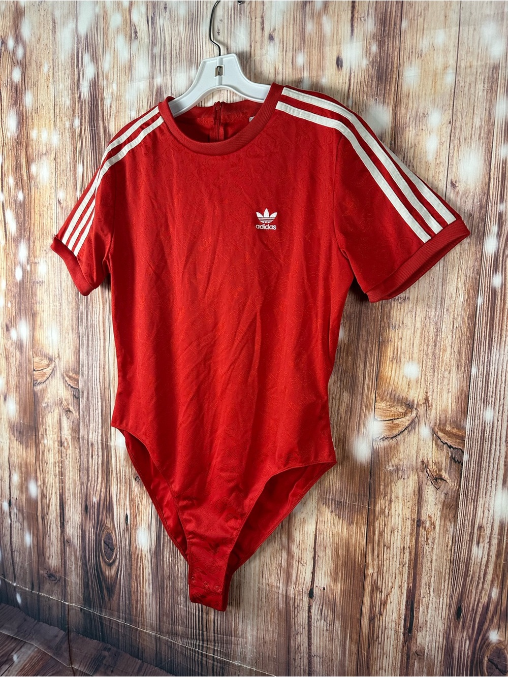 Adidas Red Jacquard Short Sleeve Bodysuit Size Large - Picture 15 of 15